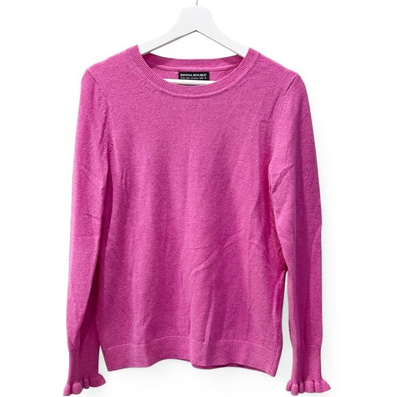 Banana Republic Italian Cashmere/Wool Blend Sweater Barbie Pink, Ruffle Cuffs SM - Picture 1 of 5